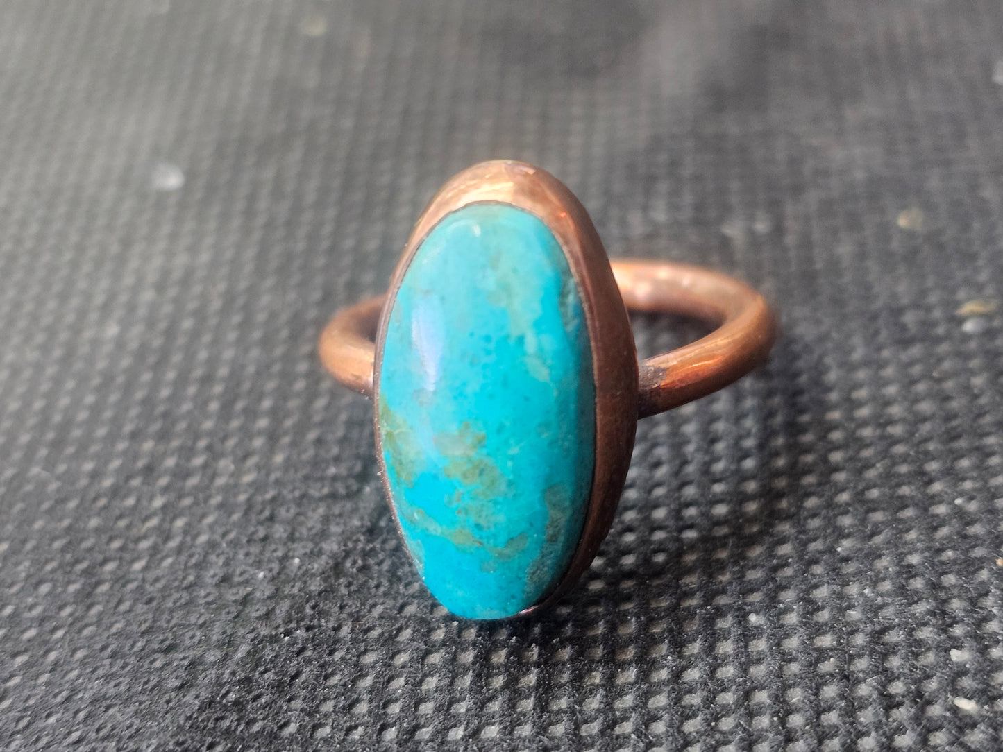 Natural Blue Turquoise Copper Ring, Size 8 Earthy Artisan Jewelry