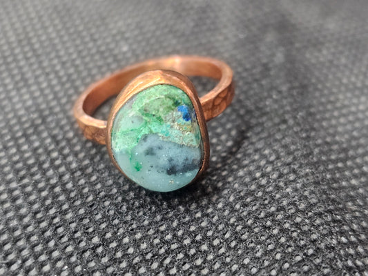 Natural Blue-Green Chrysocolla Copper Ring, Size 7.5 Artisan Jewelry - Ghost Mountain Minerals