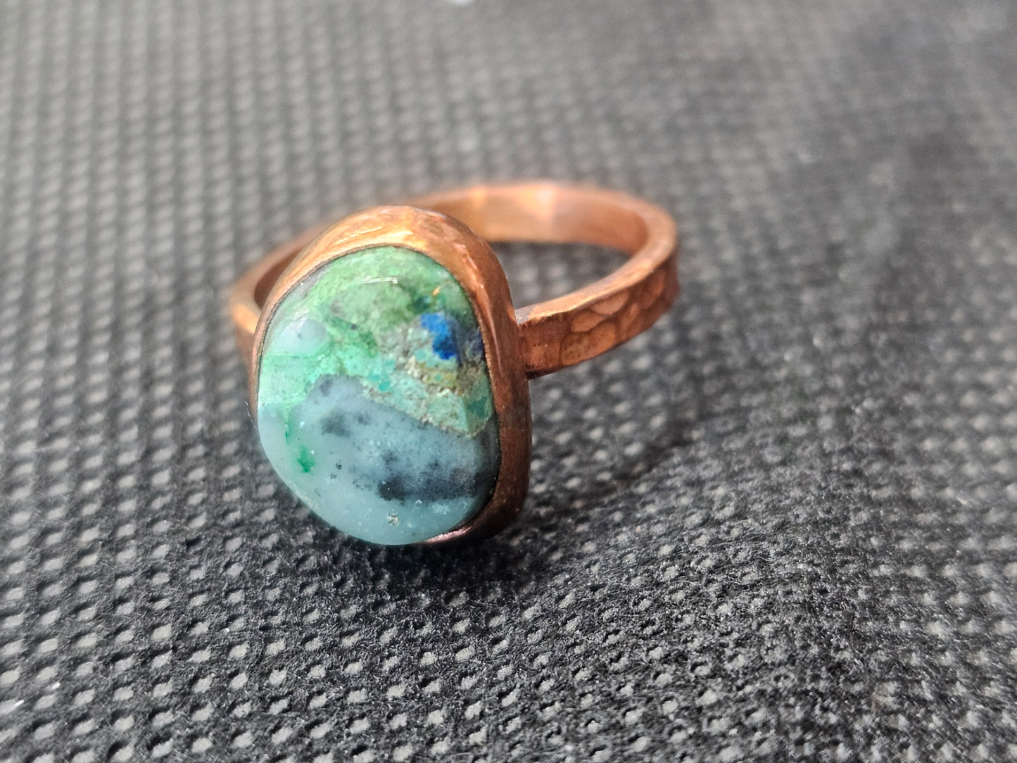 Natural Blue-Green Chrysocolla Copper Ring, Size 7.5 Artisan Jewelry