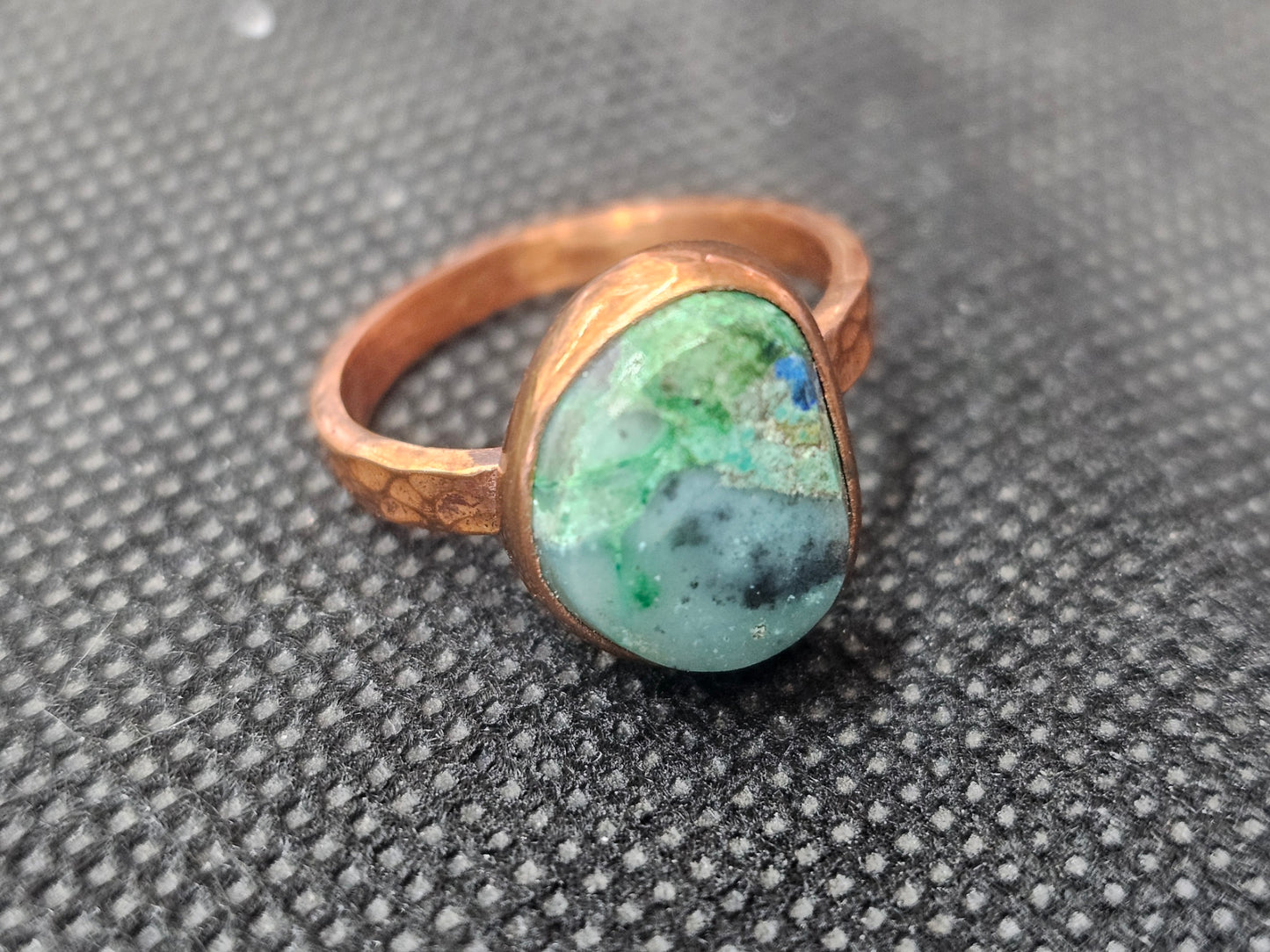 Natural Blue-Green Chrysocolla Copper Ring, Size 7.5 Artisan Jewelry