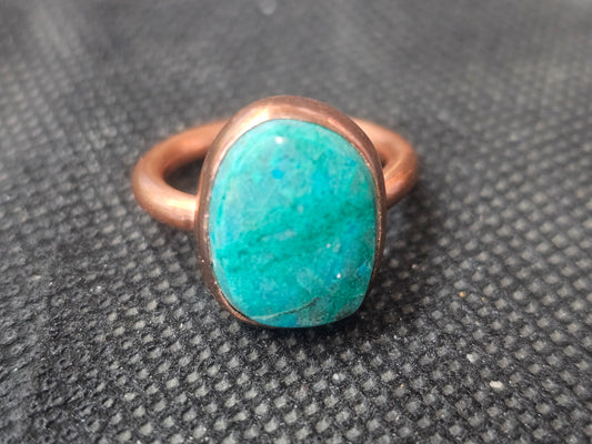Natural Blue-Green Turquoise Copper Ring, Size 6 Earthy Artisan Jewelry - Ghost Mountain Minerals