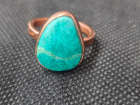 Natural Blue-Green Turquoise Copper Ring, Size 8 Artisan Jewelry - Ghost Mountain Minerals