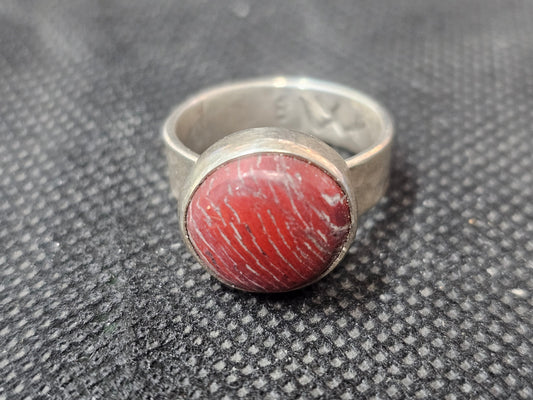 Natural Red Horn Coral Ring, Size 6.5 Wide Band Sterling Silver Fine Jewelry - Ghost Mountain Minerals