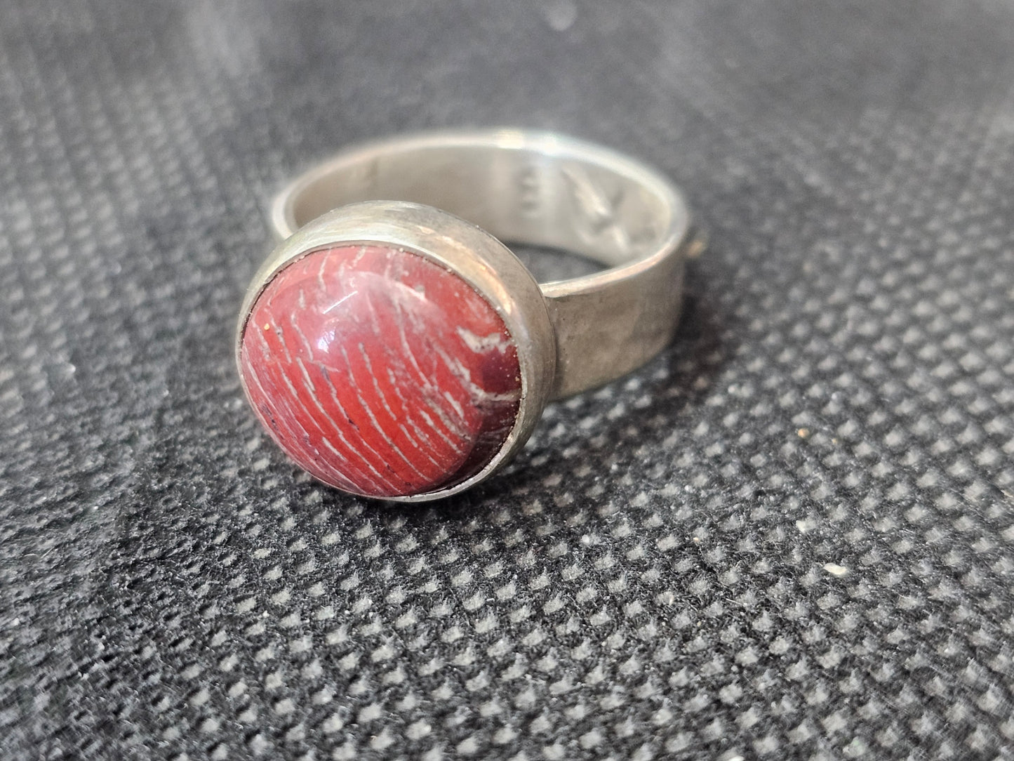 Natural Red Horn Coral Ring, Size 6.5 Wide Band Sterling Silver Fine Jewelry