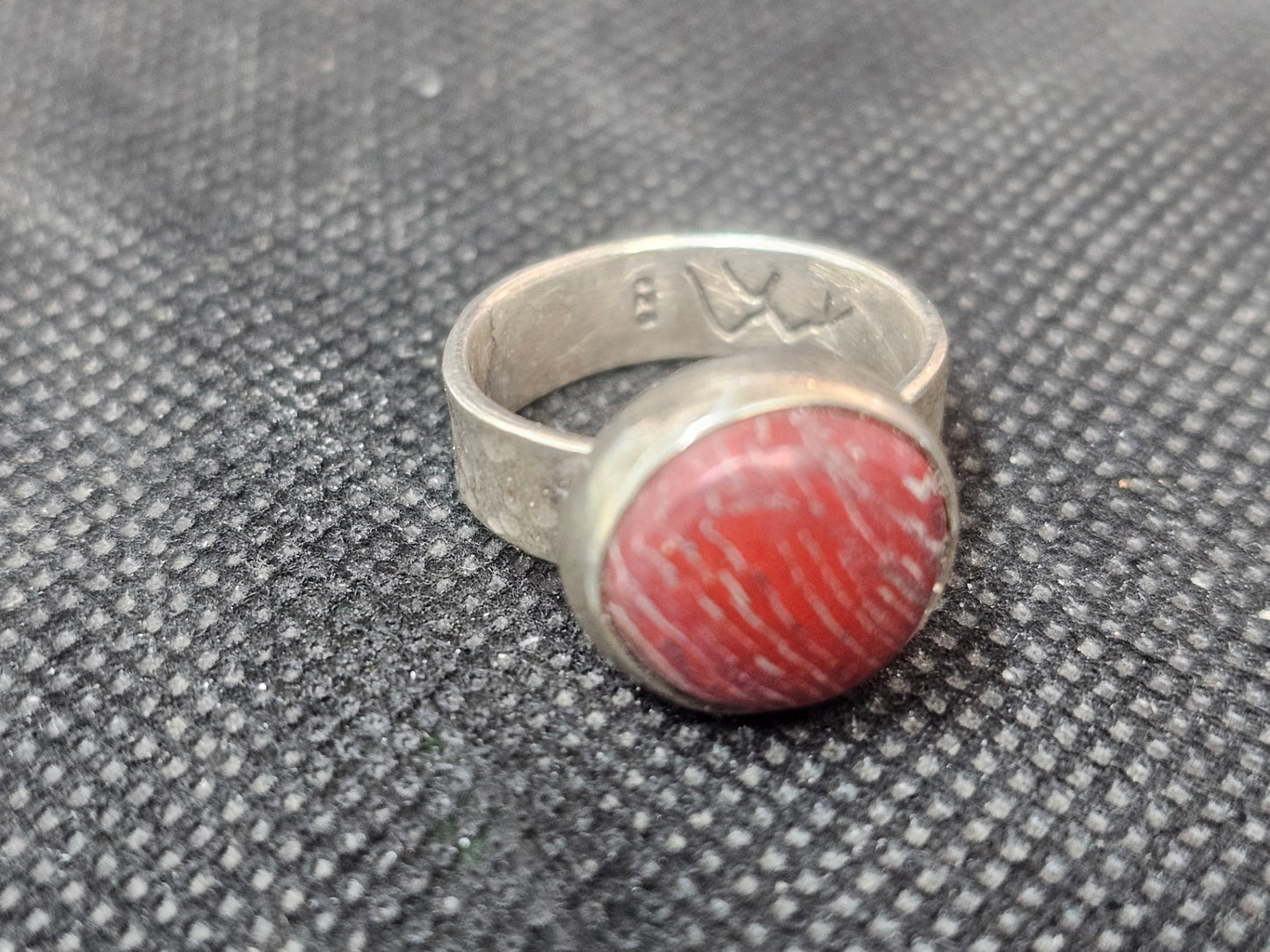 Natural Red Horn Coral Ring, Size 6.5 Wide Band Sterling Silver Fine Jewelry