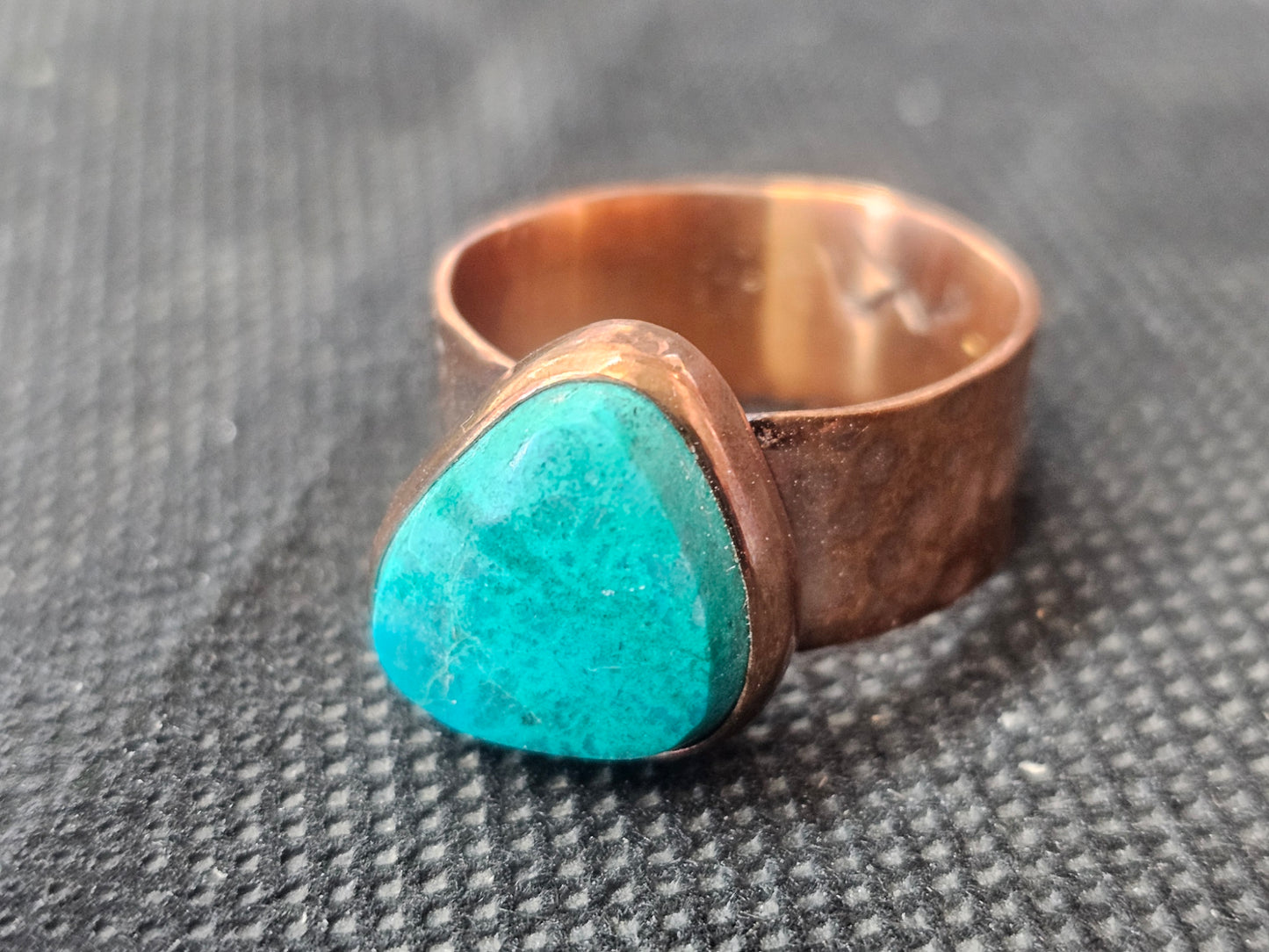 Natural Teal Turquoise Wide Copper Band, Size 10 Artisan Jewelry