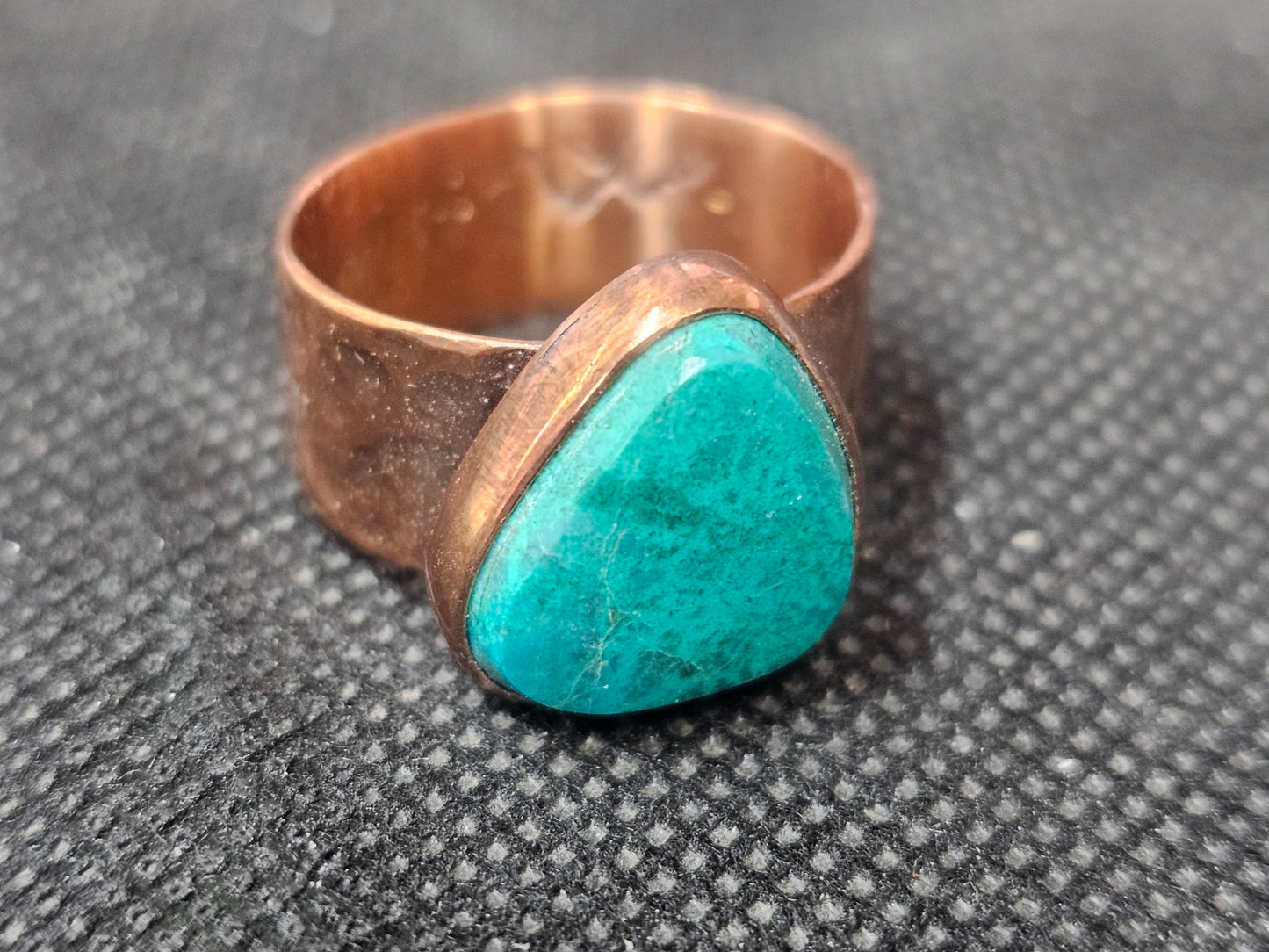 Natural Teal Turquoise Wide Copper Band, Size 10 Artisan Jewelry