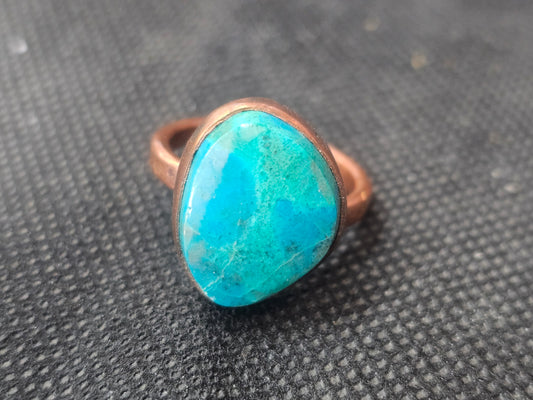 Natural Blue-Teal Turquoise Copper Ring, Size 8 Artisan Jewelry - Ghost Mountain Minerals