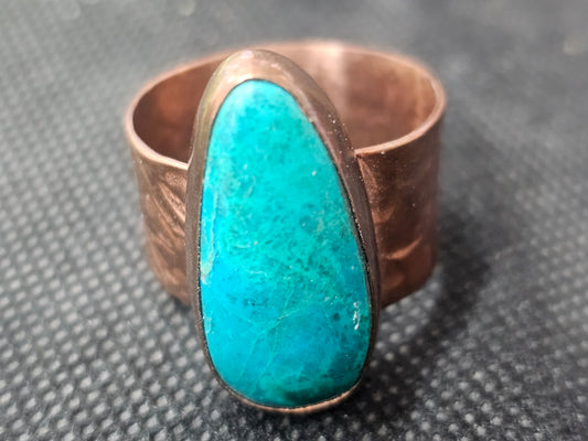 Natural Teal-Blue Turquoise Wide Cigar Band, Size 14 Artisan Jewelry - Ghost Mountain Minerals