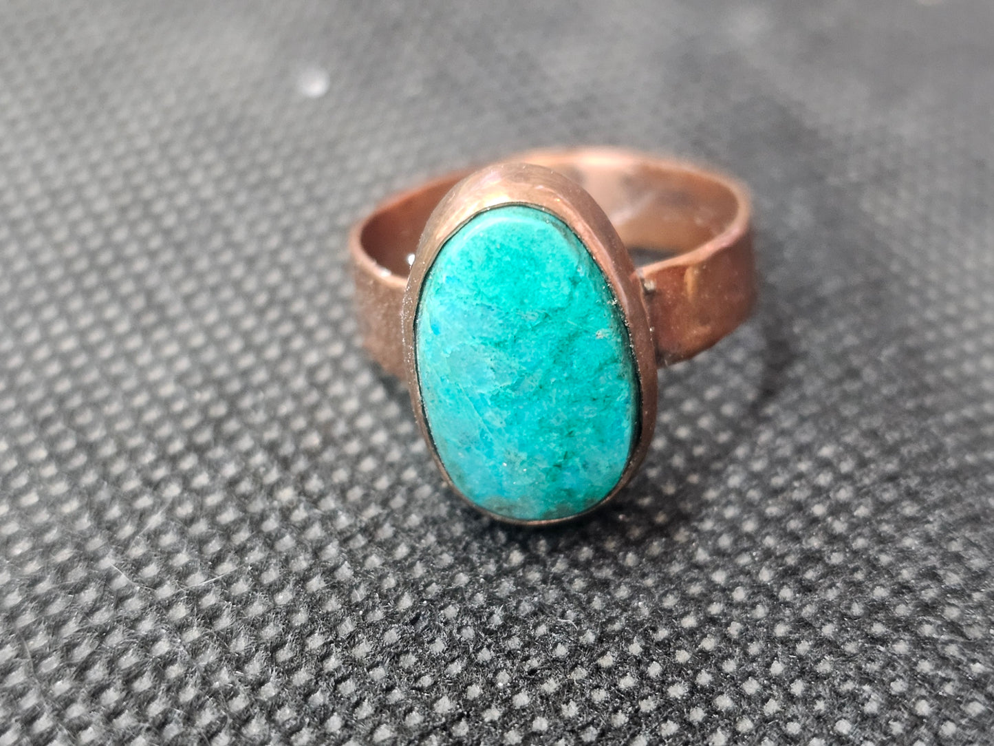 Natural Oval Blue-Green Turquoise Copper Ring, Size 8.5 Artisan Jewelry