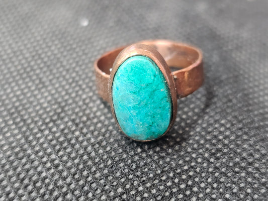 Natural Oval Blue-Green Turquoise Copper Ring, Size 8.5 Artisan Jewelry - Ghost Mountain Minerals
