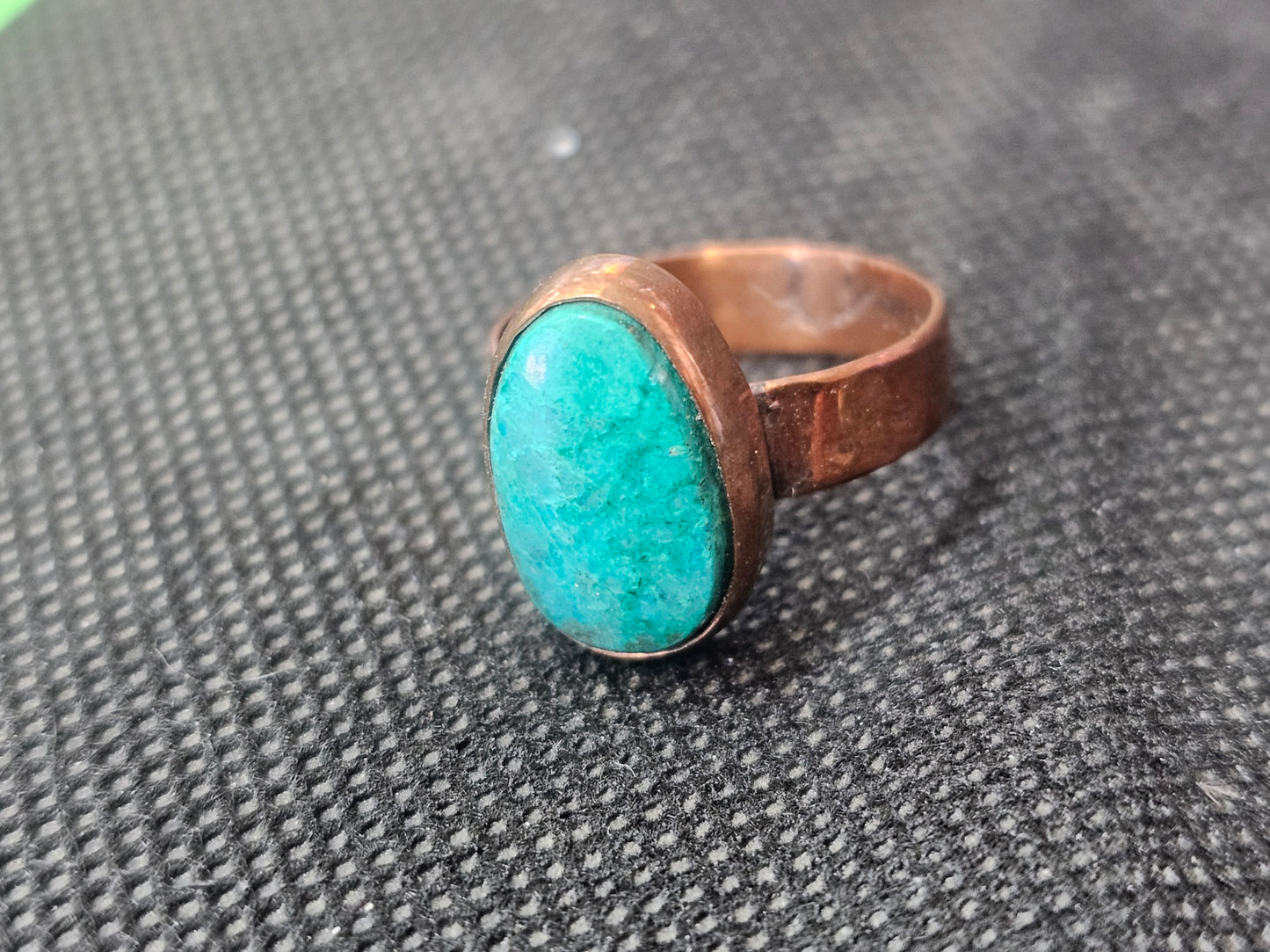 Natural Oval Blue-Green Turquoise Copper Ring, Size 8.5 Artisan Jewelry