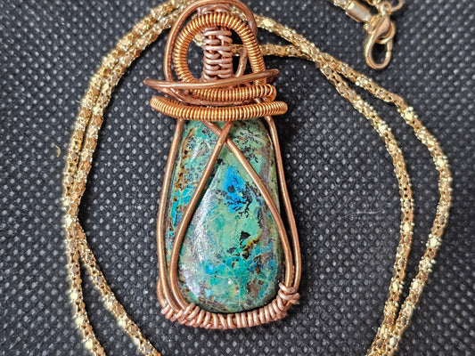 Turquoise & Chrysocolla Copper Wire Wrapped Jewelry | Rustic Earthy Statement Pendant | Ghost Mountain Minerals - Ghost Mountain Minerals