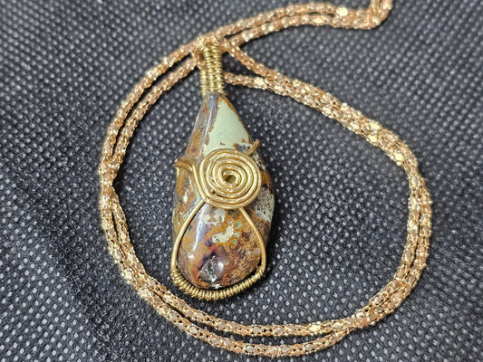 Gold-Filled Wire-Wrapped Spotted Dick Jasper Pendant | Ghost Mountain Minerals - Ghost Mountain Minerals