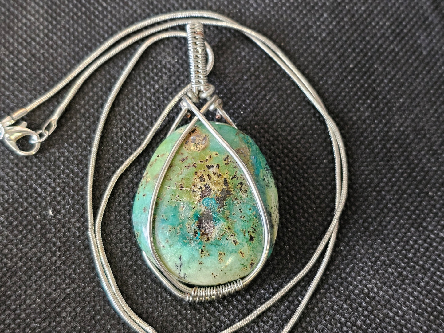 Silver Wire Wrapped Turquoise Pendant Necklace | Ghost Mountain Minerals