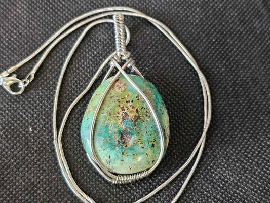 Silver Wire Wrapped Turquoise Pendant Necklace | Ghost Mountain Minerals