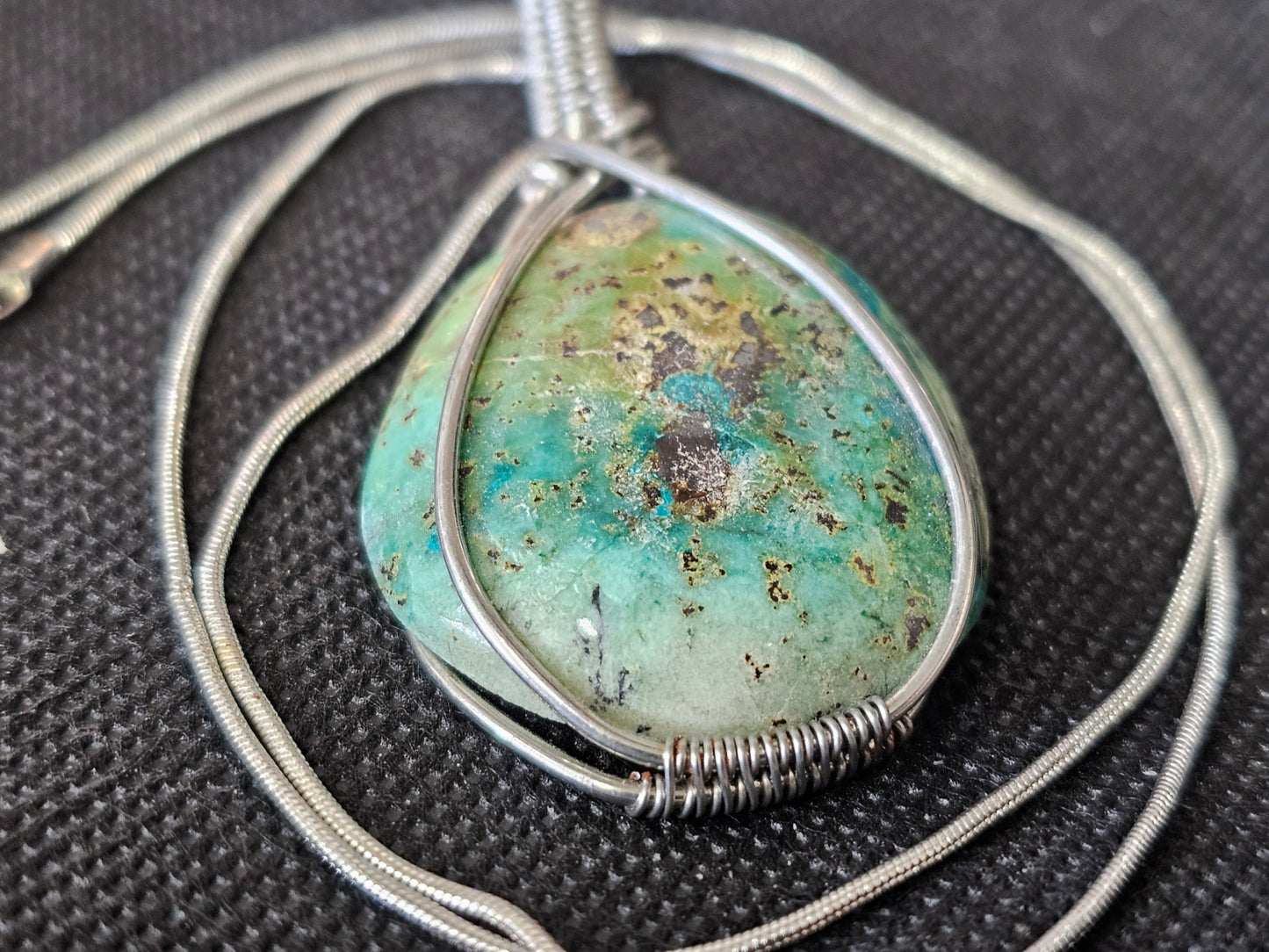 Silver Wire Wrapped Turquoise Pendant Necklace | Ghost Mountain Minerals