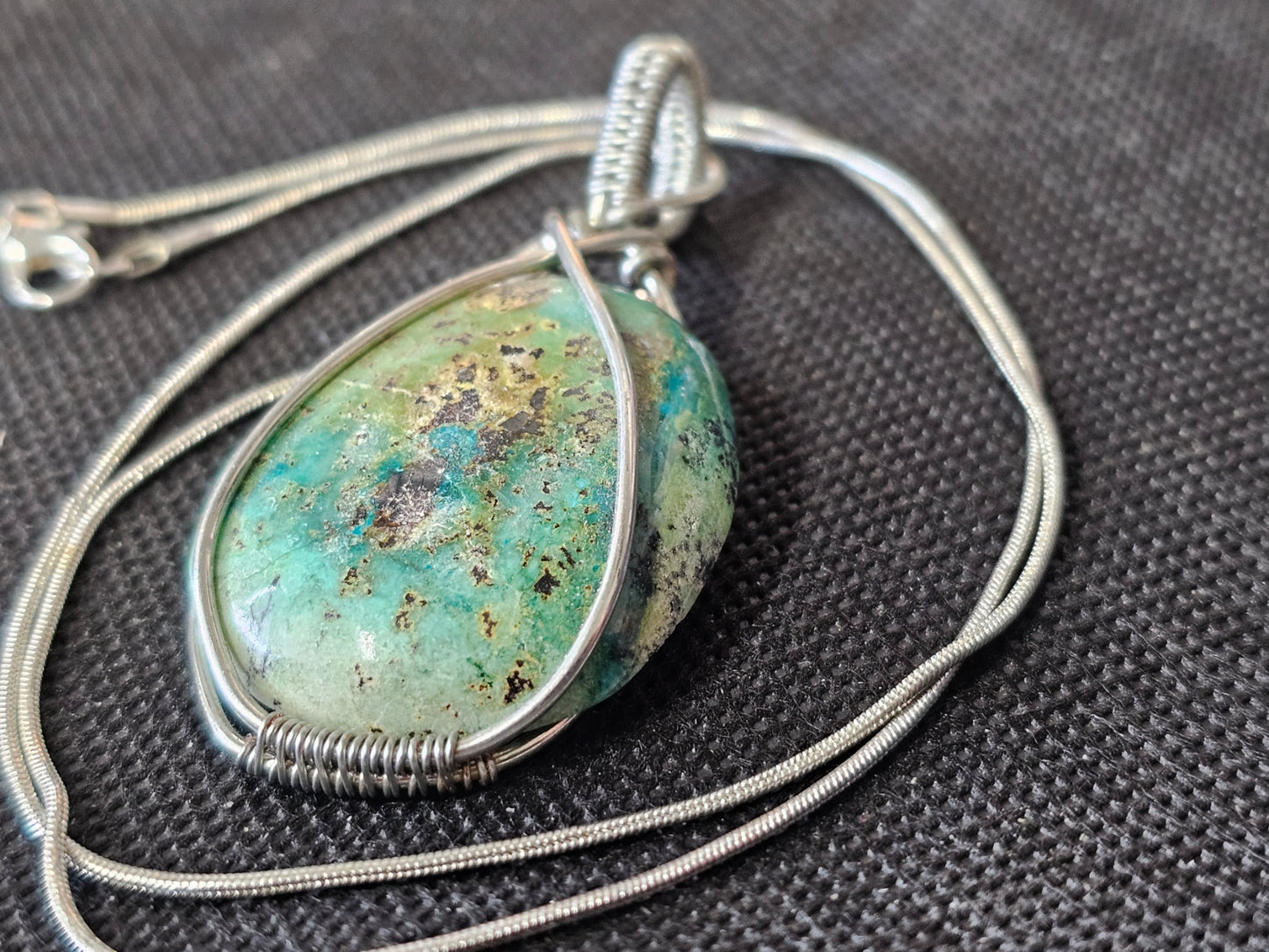 Silver Wire Wrapped Turquoise Pendant Necklace | Ghost Mountain Minerals