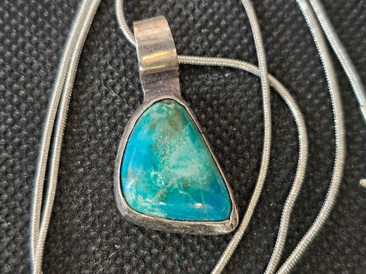 Bezel Set Turquoise Silver Pendant Necklace | Ghost Mountain Minerals