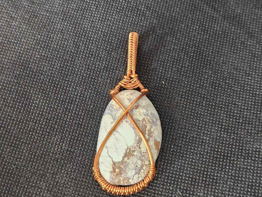 Copper Wire Wrapped Spotted Dick Turquoise Pendant | Ghost Mountain Minerals