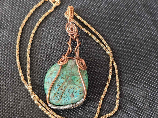Copper & Silver Wire Wrapped Turquoise Pendant | Ghost Mountain Minerals