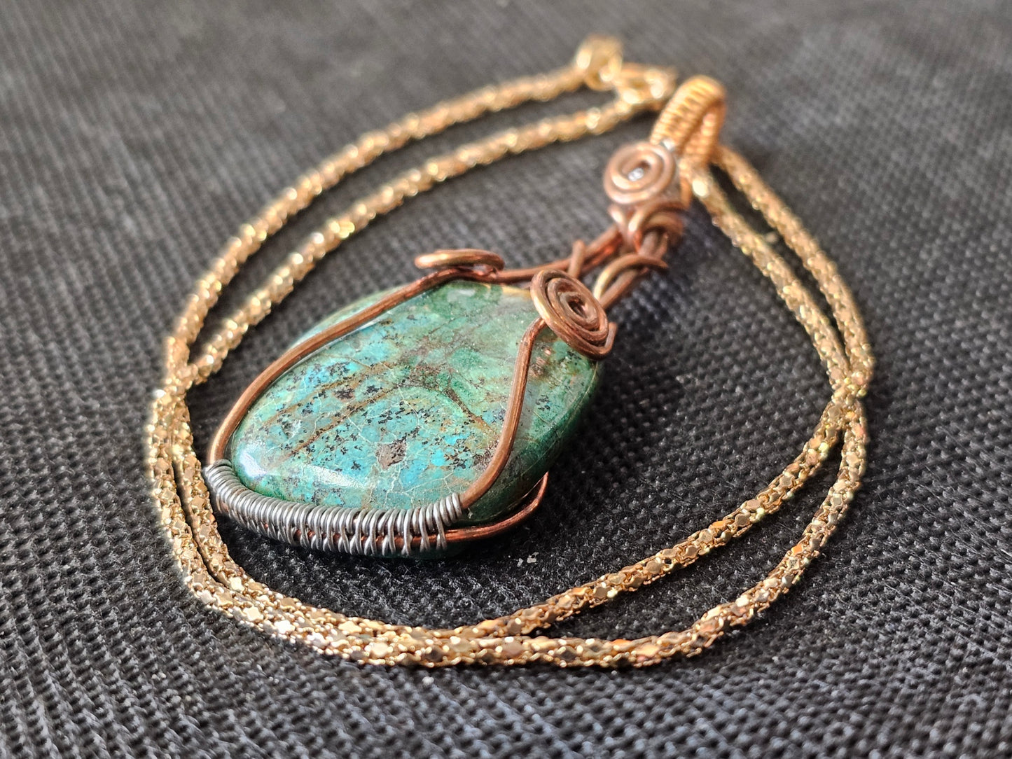 Copper & Silver Wire Wrapped Turquoise Pendant | Ghost Mountain Minerals