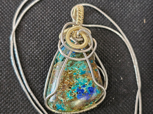 Silver & Gold Fill Wire Wrapped Turquoise Pendant | Ghost Mountain Minerals - Ghost Mountain Minerals