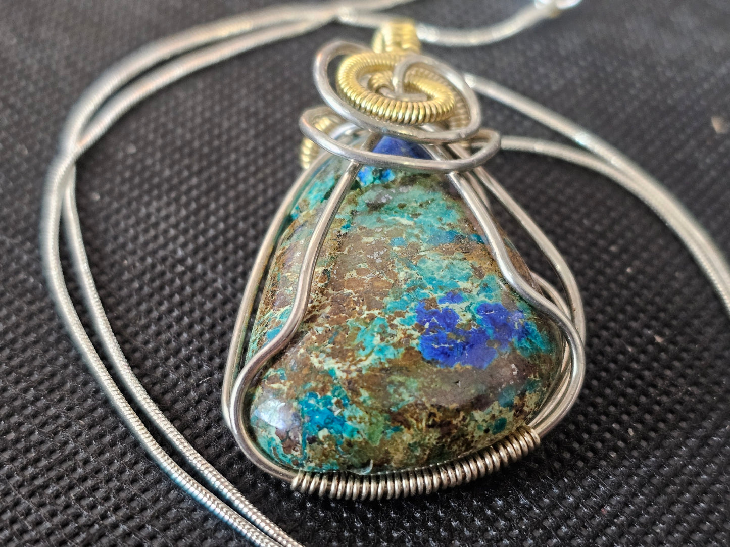 Silver & Gold Fill Wire Wrapped Turquoise Pendant | Ghost Mountain Minerals