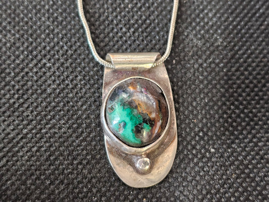 Sterling Silver Bezel Set Turquoise &amp; Malachite Pendant | Ghost Mountain Minerals - Ghost Mountain Minerals