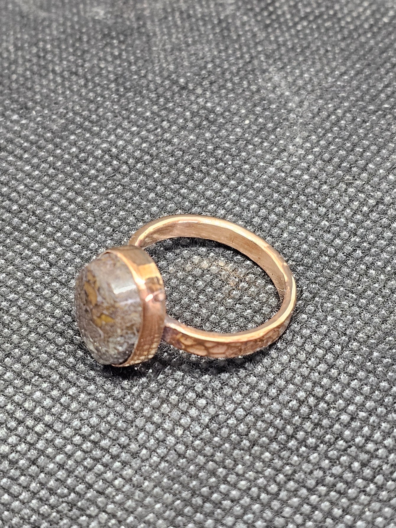 Dinosaur Bone Set in Hammered Copper Ring