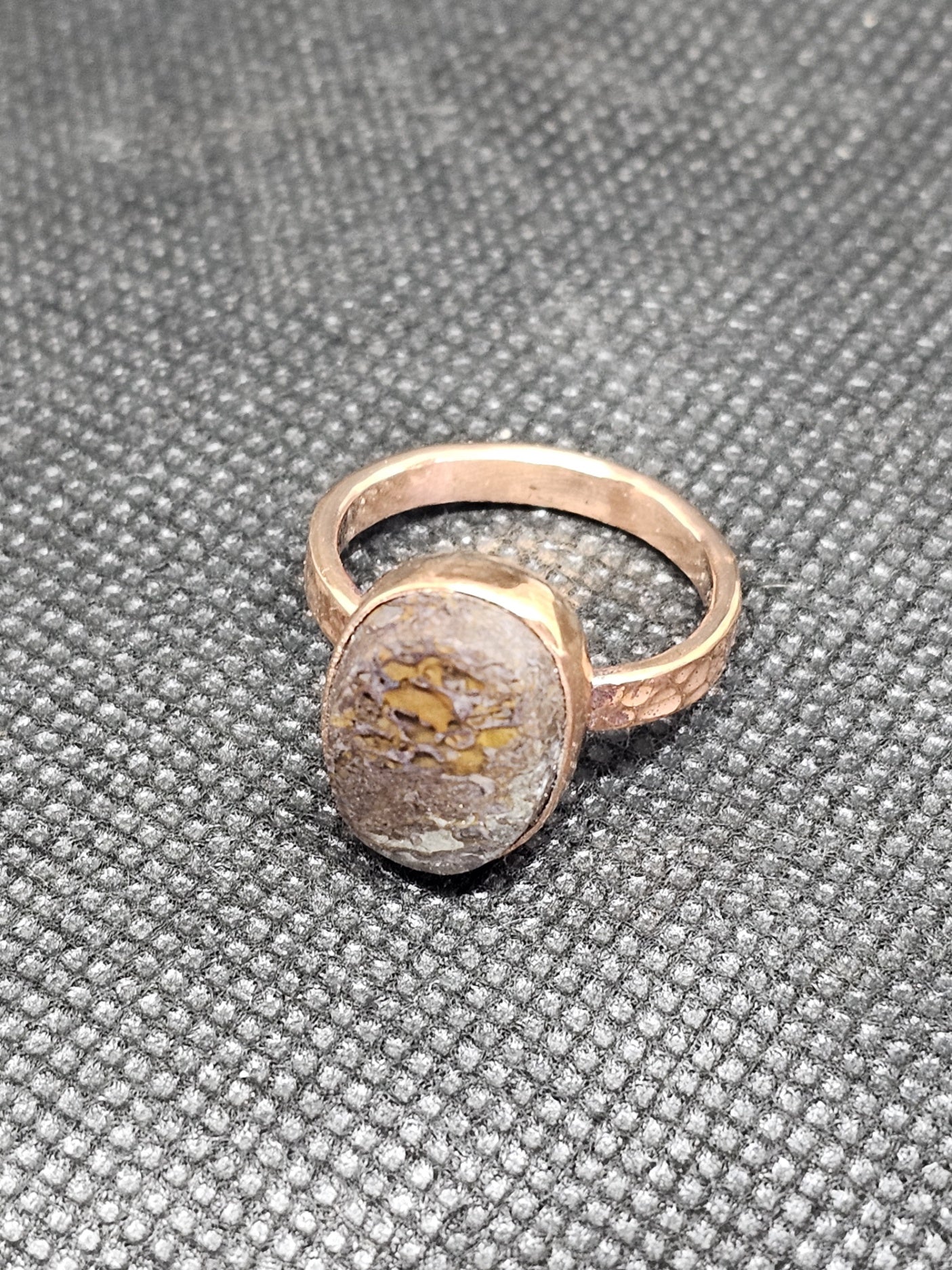 Dinosaur Bone Set in Hammered Copper Ring