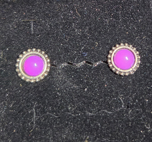 Sterling Silver Round Cabochon Purple Jasper Stud Earrings