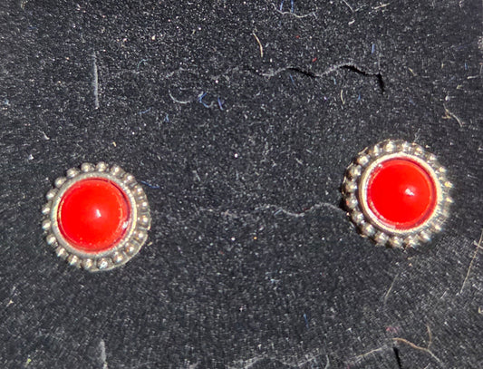 Sterling Silver Round Cabochon Red Jasper Stud Earrings