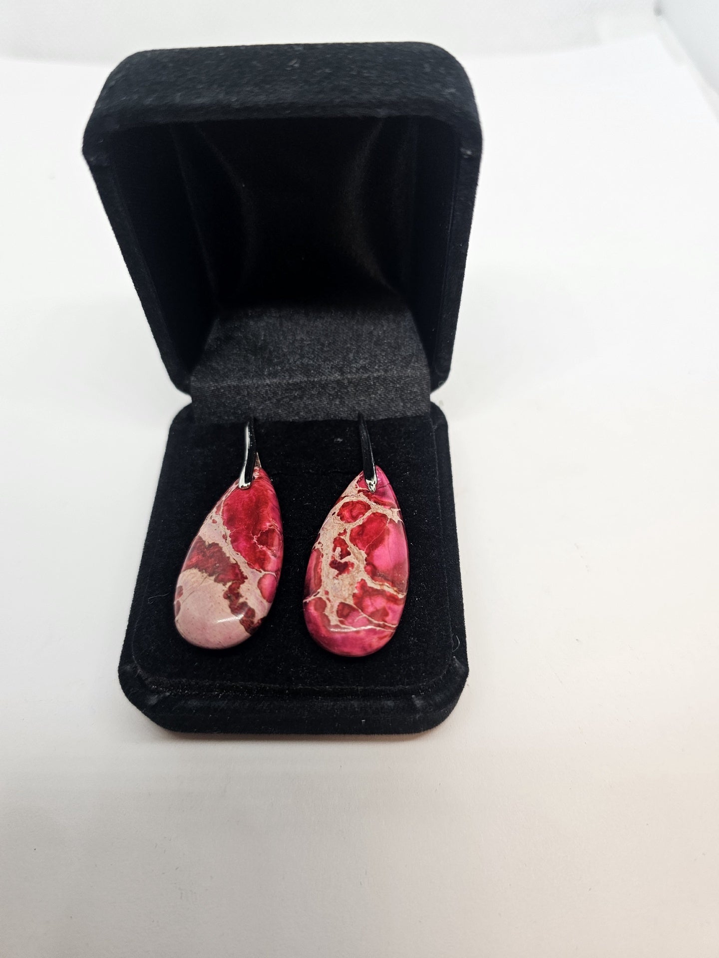 Sterling Silver Red Jasper Polished Cabochon Teardrop Earrings