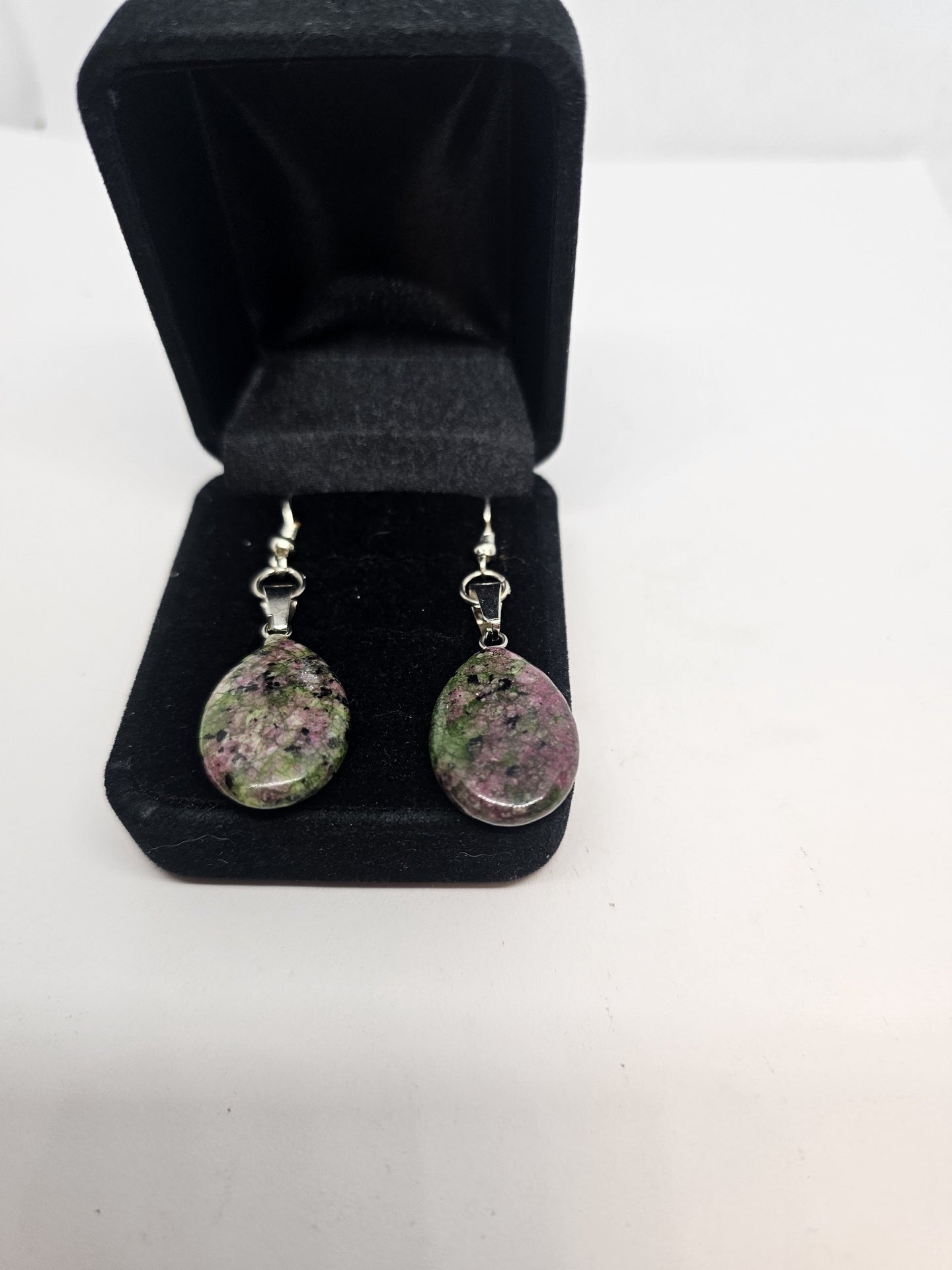Sterling Silver Ruby Zoisite Polished Cabochon Teardrop Earrings