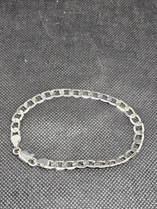 Sterling Silver Flat Cuban Chain Bracelet