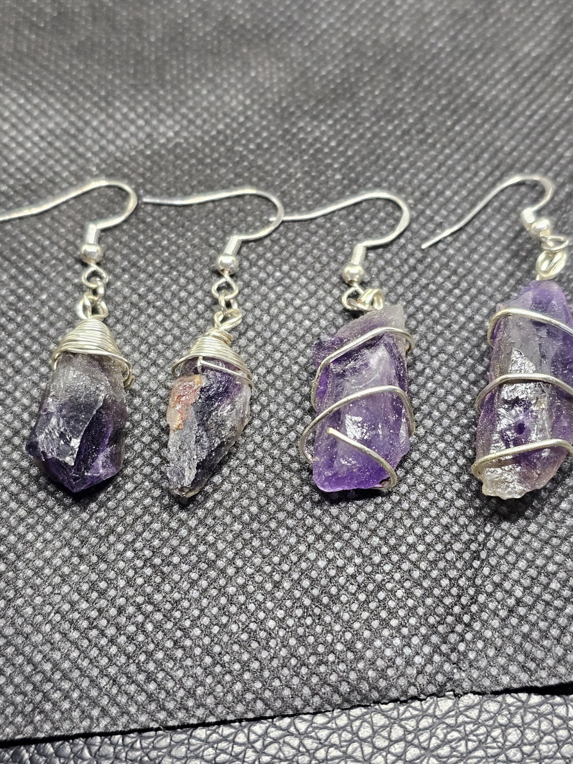 Raw Crystal Point Amethyst Sterling Silver Wire Wrapped Drop Earrings