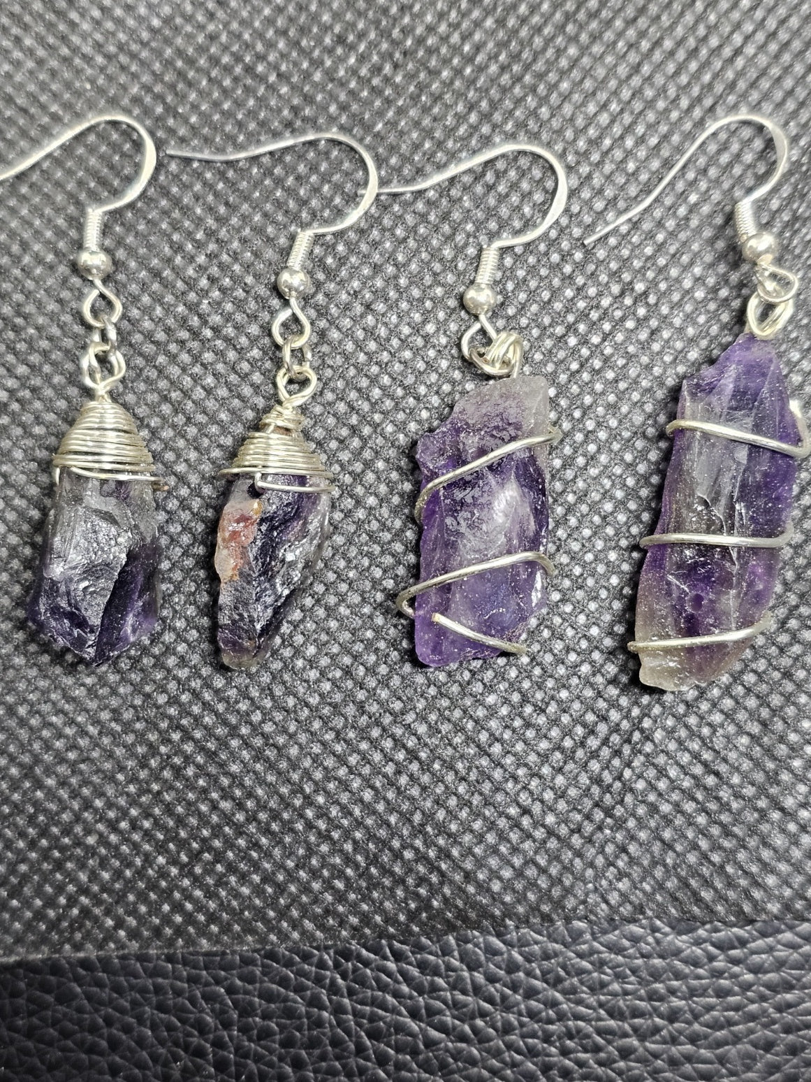 Raw Crystal Point Amethyst Sterling Silver Wire Wrapped Drop Earrings